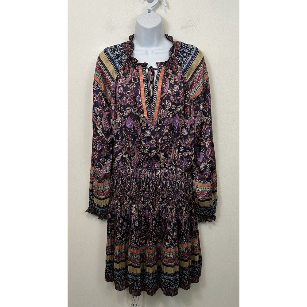 Current Air Los Angeles Womens Large Paisley Floral Smocked Mini Dress NWT